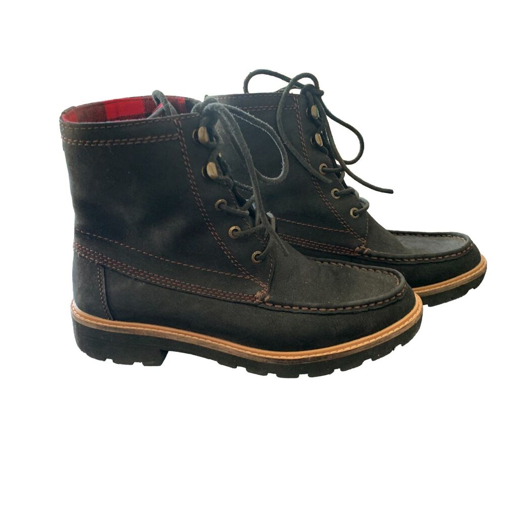 Sperry Women's Original Lug Boot Black Suede Plaid Lining Size 6.5 STS83839
